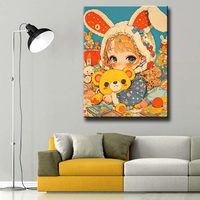 Kit de Peinture Diamantée Fille de Dessin Animé Ever Moment, Ensemble de Mosaïque à Perles de Résine Complètes, Toile à Poils Courts, Décoration Murale Chambre ASF3050
