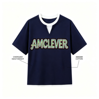 AMCLEVER Grosir Kaos Katun 100% 200GSM Pria Wanita Warna Blok Berlapis Longgar Custom Logo Pesanan Massal untuk Pakaian Tim Kasual