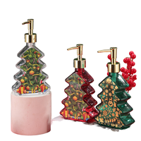 Bouteille en verre rechargeable de 375 ml en forme de sapin de Noël avec pompe dorée pour savon liquide, shampoing et cosmétiques – Vente directe usine