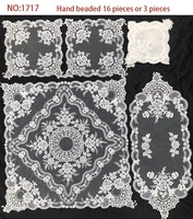Ensemble de 16 pièces de nappe et chemin de table perlés faits à la main, broderie en maille de luxe, linge de table pour mariage, banquet, décoration de fête