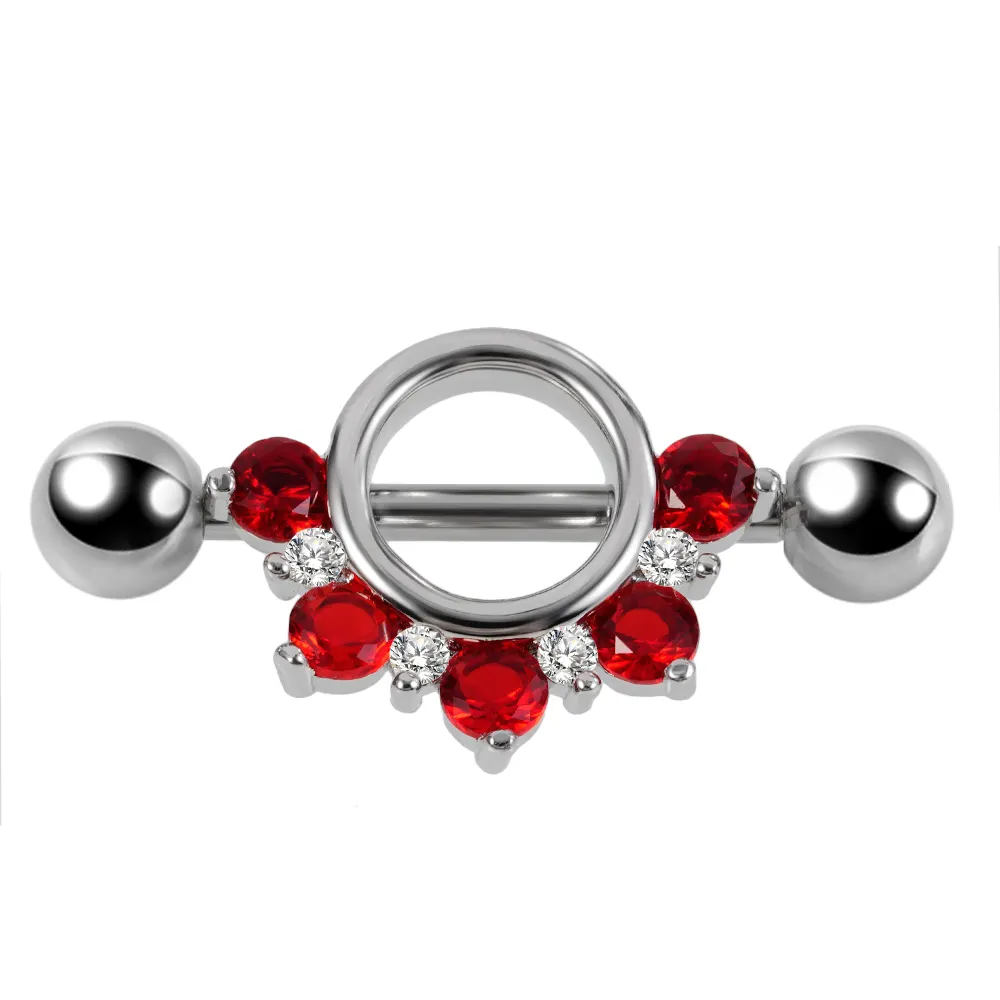 Red CZ surgical steel nipple barbell 14mm barbell silver gold body piercing bar jewelry nipple ring