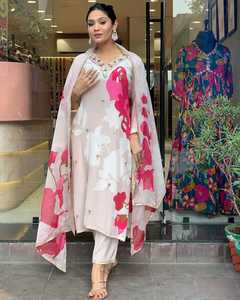 Vestido Kurti largo étnico de primera calidad para mujer con pantalón y Dupatta para mujeres y niñas boda Sari estilo pakistaní exportación - Product Image 6