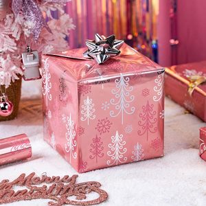 Burymento Christmas <b>Wrapping</b> <b>Paper</b> Reversible Pink Tree Design 17 In X 32.8 Ft Gift Craft Holiday Use - Product Image 4