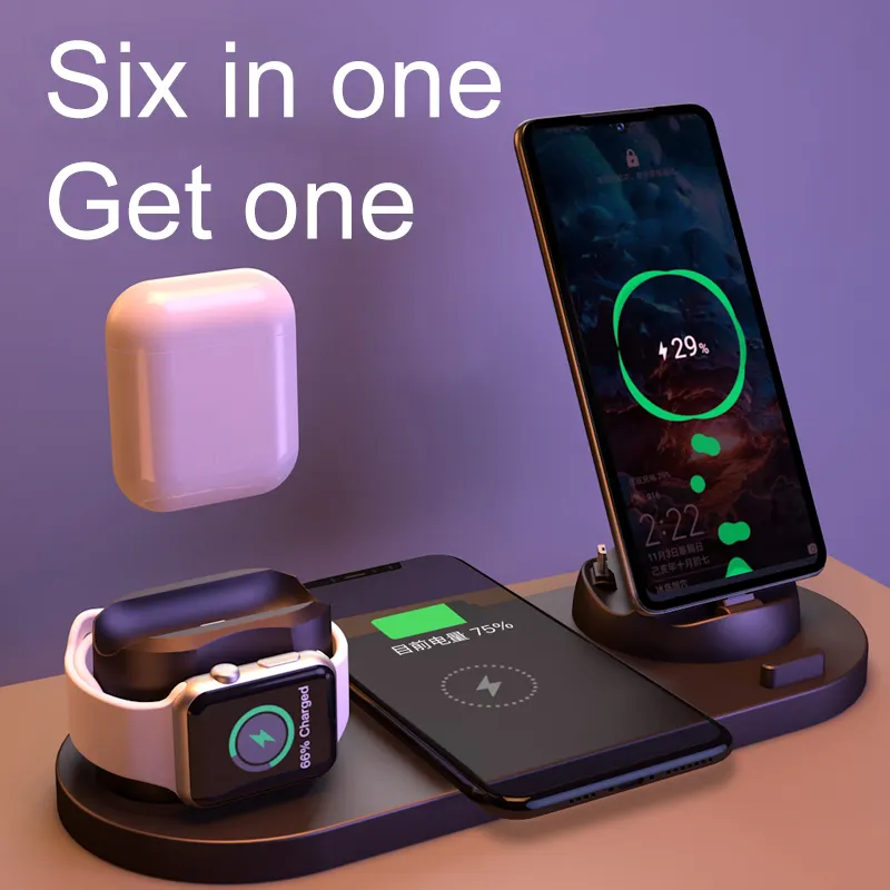 New Arrival 2021 Custom Wireless Charger 6 in 1 Magnetic Phone Charger 10w Qi Fast Stand for Iphone