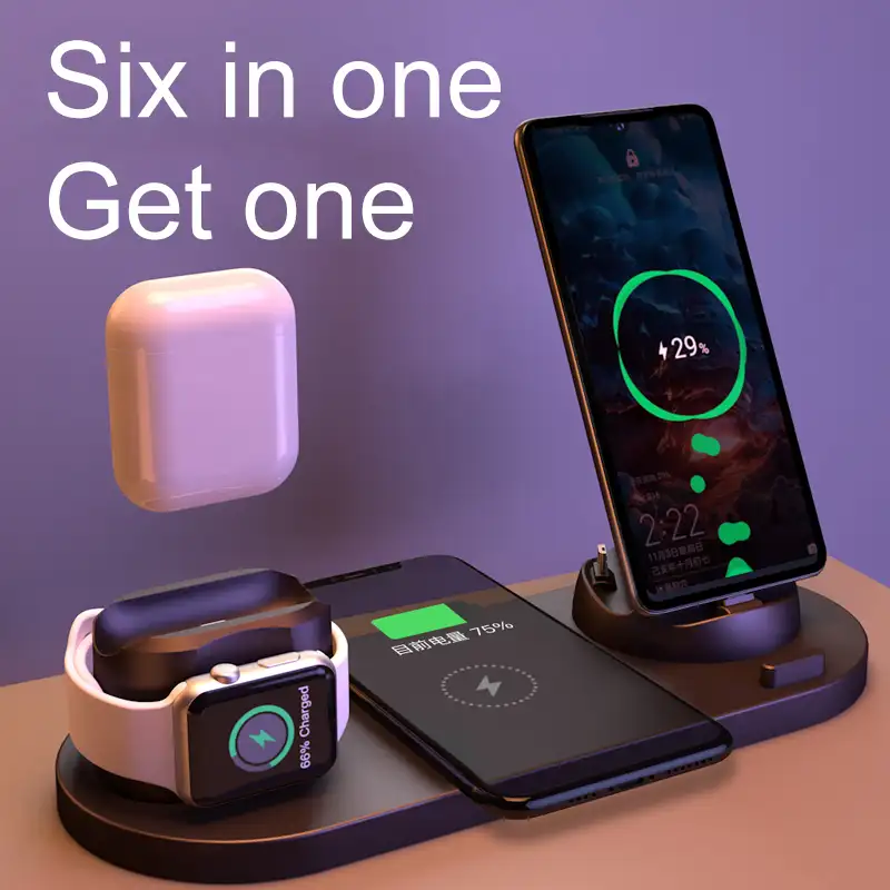 새로운 도착 2021 사용자 정의 무선 충전기 6 1 자기 전화 충전기 10w Qi 빠른 스탠드 아이폰
