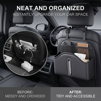 Organisateur de voiture multifonctionnel style professionnel, boîte à mouchoirs en cuir, 1 à 3 compartiments, support de rangement suspendu, sac de siège arrière, accessoires de voiture