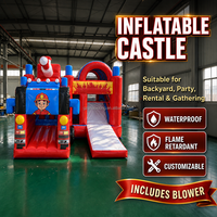 Château gonflable commercial à thème camion de pompiers avec toboggan, pour enfants, idéal pour la location de fêtes et les événements en extérieur