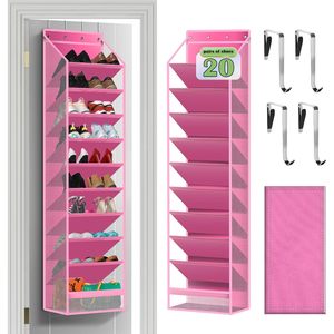 Over The Door <b>Shoe</b> Organizer 10 Pockets Pink Hanging Rack For <b>Shoes</b> Behind Door Wall Storage Mesh Fabric <b>Hook</b> Type - Product Image 1