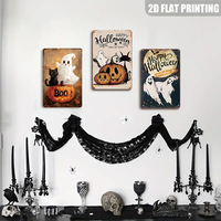 Linda Letrero Metálico de Gato Fantasma Negro y Calabaza, Decoración de Pared de Feliz Halloween para Puerta Principal, Adorno Rústico