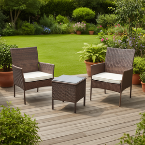 ชุดโต๊ะเก้าอี้หวายสำหรับสวน 2 ที่นั่ง พร้อมเบาะรองนั่ง เฟอร์นิเจอร์กลางแจ้งสำหรับรับประทานอาหารในสวนหรือลานบ้าน - Product Image 2