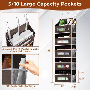 Organisateur à suspendre derrière la porte à 5 niveaux, 33x15x85cm, avec 10 poches en filet et fenêtres transparentes pour le rangement derrière la porte - Product Image 2