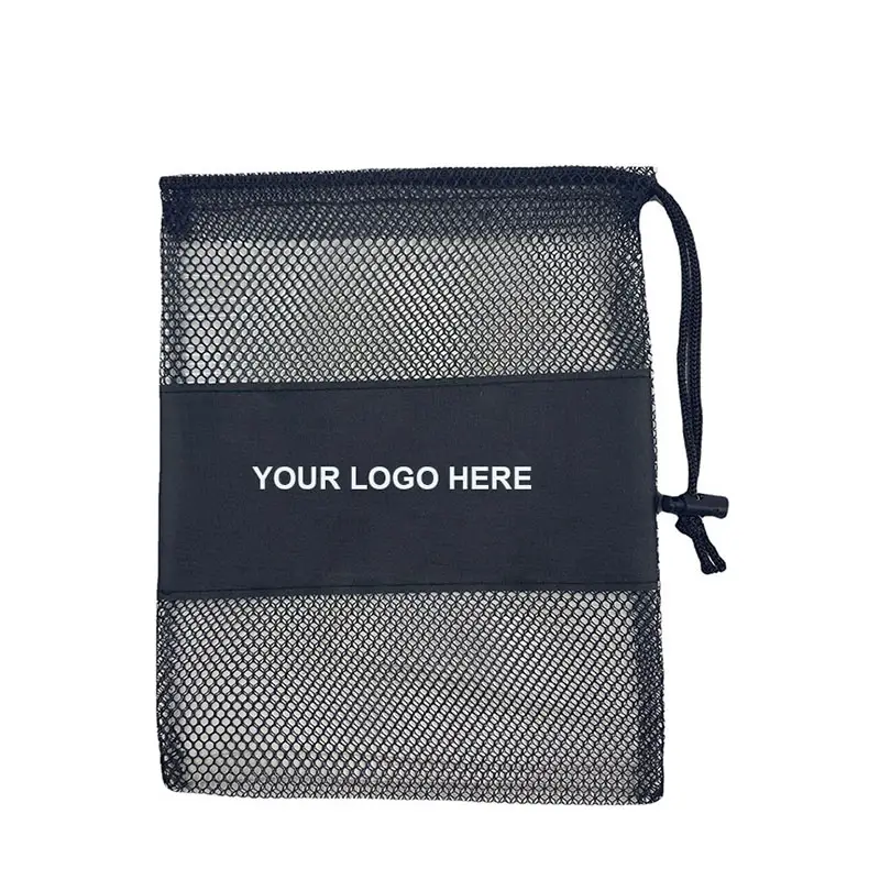 Nylon black swimming mesh bag with LOGO With Drawstring