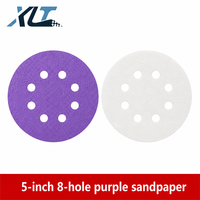 Disque de ponçage en film abrasif céramique violet de 5 pouces à 8 trous, avec support flocé, sans poussière, grain P60-P800, pour finition d'impression 3D, OEM