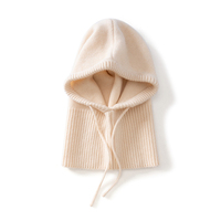 Balaclava unisexe 100% cachemire, couleur unie, tricotée, avec cordon de serrage, chapeau intégré chaud pour l'hiver, cache-cou pour hommes et femmes