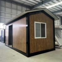 Cabane préfabriquée modulaire avec revêtement en bois grainé, maison d'hôtes de glamping et abri de stockage pour parc forestier, hébergement de camping