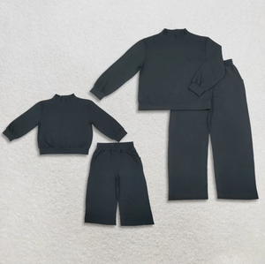 Conjunto de 2 Piezas de Ropa de Casa a Juego para Mamá e Hija, Color Negro Sólido, de Alta Calidad y Suave - Product Image 1