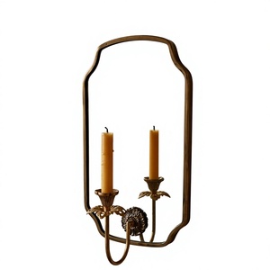 Brass <b>Wall</b> <b>Sconce</b> with Dual Candle Holders Vintage Style Mirror Frame Home Decor - Product Image 1
