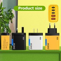 Pengisi Daya Dinding Cepat 240W GaN USB TYPE-C Port dengan Colokan EU US, Adaptor Daya USB C USB A dengan Indikator LED untuk Laptop, Ponsel, Tablet