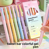 Spidol Gel Netral Logo Kustom Plastik 0.5mm Cepat Kering Warna Macaron Berwarna Permen Paket 6 untuk Pelajar