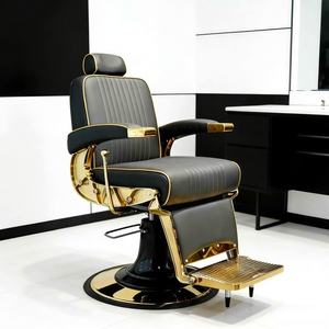 Sillón de Barbería Hidráulico Antiguo Vintage con Marco Cromado, Rayas Verticales de PU, Giratorio 360°, Reclinable, para Salón de Belleza - Product Image 5