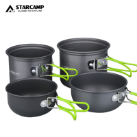 STARCAMP Batterie de cuisine d'extérieur en aluminium pour 2-3 personnes 4 en 1 Kit de pique-nique et de camping avec pot et poêle