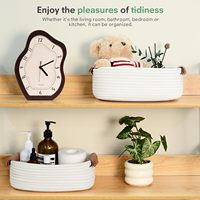 Lot de 6 paniers de rangement modernes écologiques en corde de coton tressée, petits et rectangulaires, avec poignée en cuir amovible, différentes tailles, pour placard