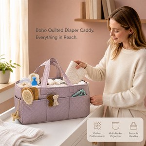 Organisateur de couches pour bébé KUYEU, panier de rangement pour la crèche avec poignées et poches pour les essentiels du nouveau-né - Product Image 3