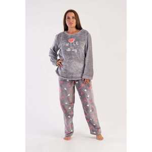 Ensemble de pyjama pour femmes XXL à col rond et manches longues avec poche ovale, vêtements de nuit doux - Product Image 4
