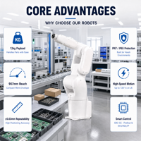 Robot articulado de 6 ejes con certificación CE, IP67 en la base, IP65 en el cuerpo, carga útil de 12 kg, alcance de 907 mm, ±0.03 mm de precisión para ensamblaje compacto de soldadura celular