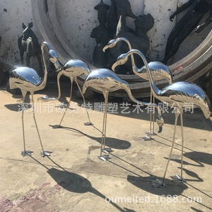 Sculpture d'art européenne et américaine en acier inoxydable, statue de flamant rose pour extérieur, décoration de jardin, statue animale artistique - Product Image 2
