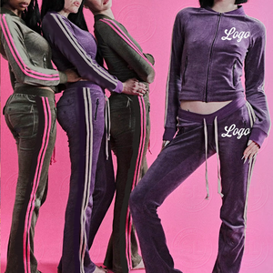 Ensemble de survêtement en <span class=keywords><strong>velours</strong></span> décontracté à rayures latérales pour femmes veste en <span class=keywords><strong>velours</strong></span> de haute qualité <span class=keywords><strong>pantalon</strong></span> de survêtement pour femmes ensemble 2 pièces vêtements pour femmes - Product Image 1