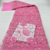 Prix de gros 5 Yards Tissu de dentelle française pour femme, écologique, brodé, élégant, importé, orné de fleurs perlées au laser et de tranches de cristal