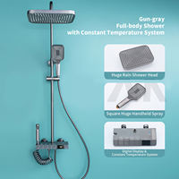 Ensemble de douche mural gris anthracite avec système de pluie, mitigeur de baignoire et robinetterie de douche à touches piano