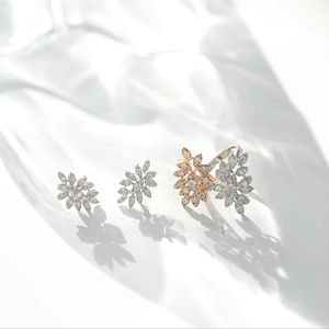 Pendientes de Diamantes con Copos de Nieve Dorados, Joyería Fina de 14K, Fabricante Personalizado al por Mayor, Fábrica de Joyería OEM ODM, Pendientes de Regalo para Mujer - Product Image 1