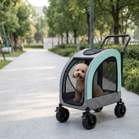 Poussette pliable et respirante pour animaux de compagnie, chariot de transport fermé en maille à quatre roues pour voyages en extérieur