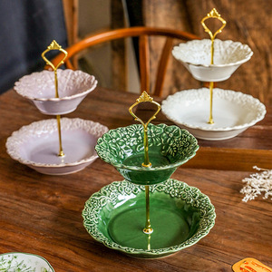 Plateau à fruits de luxe, support en forme de cœur pour bonbons, plateau à gâteaux en céramique à 2 niveaux pour table de desserts - Product Image 4