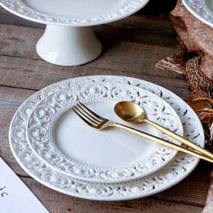 <span class=keywords><strong>Assiette</strong></span> à dîner européenne <span class=keywords><strong>creuse</strong></span> en céramique gaufrée Plats de pâtes Blanc Petit déjeuner Dessert Salade de fruits Plateau de service Vaisselle de restaurant - Product Image 3