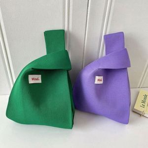 Wholesale Custom Printed Logo Colorful Macron Knitted Handbag Solid Color <b>Knitting</b> Wrist Tote <b>Bag</b> - Product Image 2