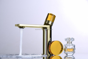 Robinet de lavabo de salle de bain à poignée unique finition PVD - Style moderne et élégant avec poignée en cristal B-M-W de même niveau - Product Image 1