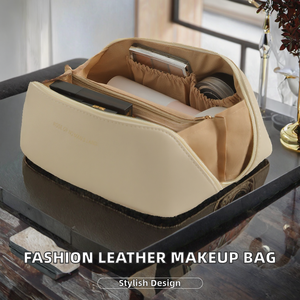 Zhuochen Women's Classic Fashion Leather <b>Makeup</b> Bag Zipper Closure Waterproof Toiletry Pouch Travel Letter Pattern Cosmetic <b>Case</b> - Product Image 2