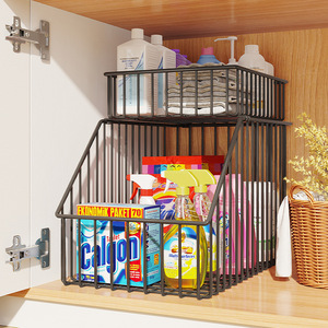 Ou Shumei Kitchen Cabinet Storage Rack Tiered Wire <b>Basket</b> For Seasoning And Sundries Easy Installation Multi Purpose - Product Image 4