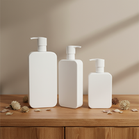 Bouteille plate carrée 250ml 350ml pour shampoing, PE blanc souple à presser, 500ml, flacon rectangulaire avec pompe pour gel douche, emballage cosmétique