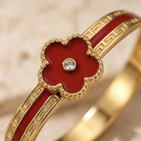 Brazalete Elegante de Lujo con Diseño de Trébol de Cinco Hojas, Resistente al Agua, de Acero Inoxidable Dorado, para Mujer