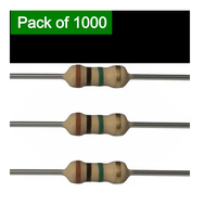 Resistencias fijas de película metálica de 1K Ohm, 1/4 de vatios, 1% de tolerancia, con terminales axiales para montaje a través de orificio, para circuitos electrónicos PCB y proyectos DIY.
