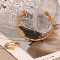 Dreamshow Black Myth Wu Kong Jin Gu Bang Design Bangle Ring Jewelry Set Bijoux en acier inoxydable plaqué or 18k