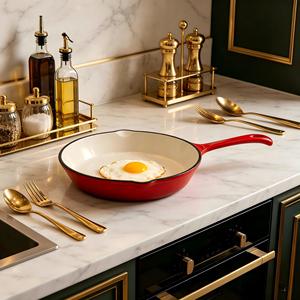 Sartén de <span class=keywords><strong>Hierro</strong></span> <span class=keywords><strong>Fundido</strong></span> <span class=keywords><strong>Esmaltado</strong></span> Directo de Fábrica con Mango Largo, Utensilios de Cocina No Tóxicos para Negocios B2B - Product Image 1