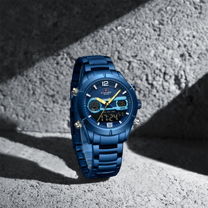 NAVIFORCE 9232 BEBEBE Montre de luxe à grand cadran en acier inoxydable Quartz Analogique pour hommes LCD Digital Luminous Handsl Montre-bracelet pour hommes - Product Image 3