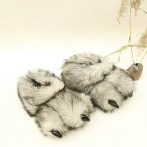 Dropshipping 2025 Nounours Noël pour Pantoufles <span class=keywords><strong>Dinosaure</strong></span> Design Hiver <span class=keywords><strong>patte</strong></span> fourrure diapositives - Product Image 2