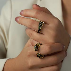 Nuovo Design nero leopardo rame smalto verde anelli di cristallo gioielli - Product Image 2