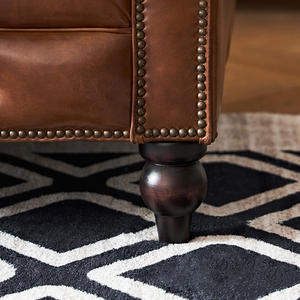 عطلات شسترفيلد عصرية من الجلد الطبيعي وحدات مقطعية من ثلاثة مواقف خشب صلب مستلق - Product Image 4